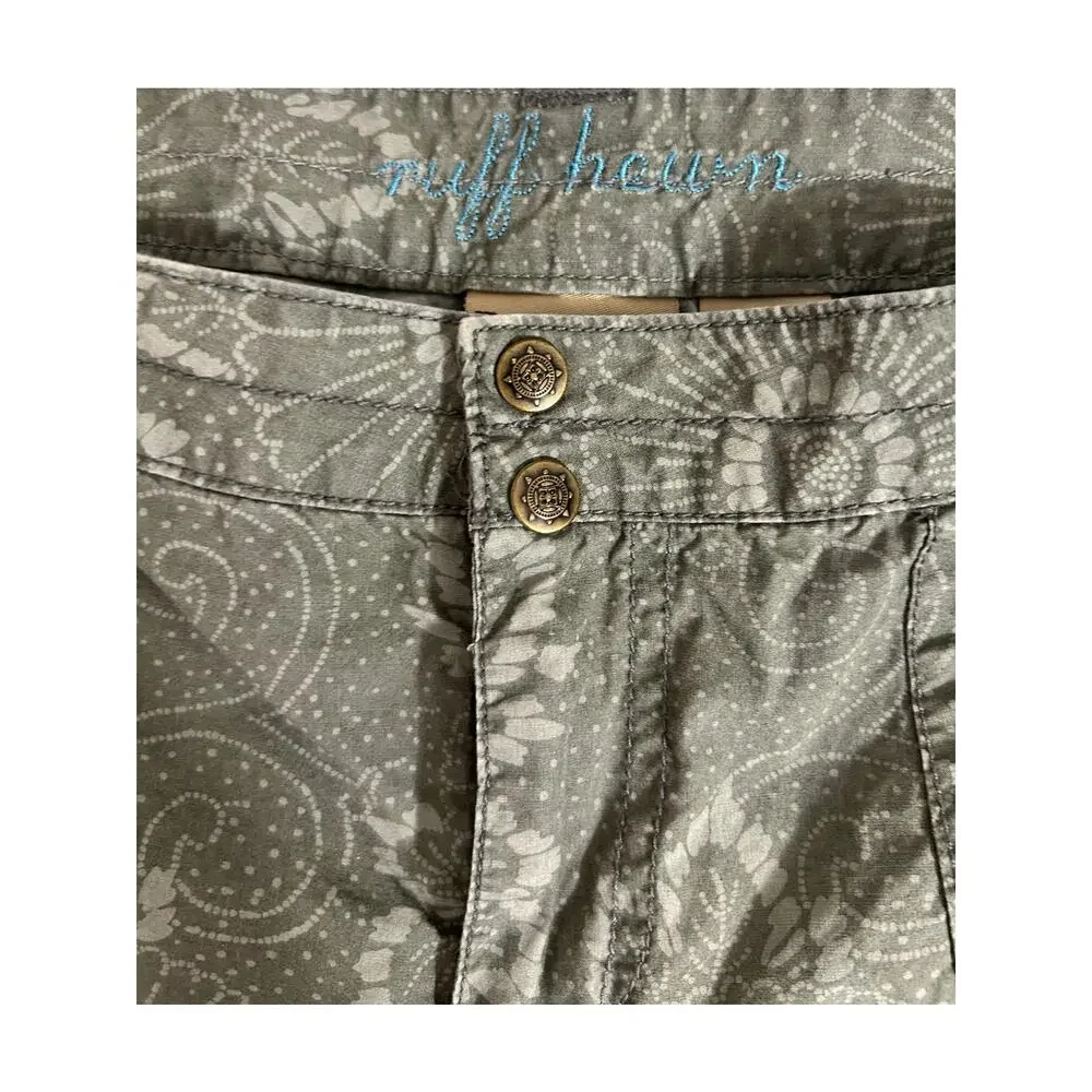 Ruff Hewn Womens Bermuda Shorts Floral Paisley Print Olive Green Cotton Y2K Boho